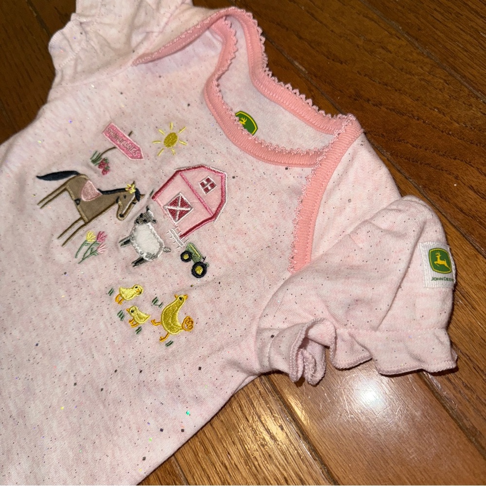 John Deere Pink Sparkle Farm Animal Baby Girl Onesie, 3-6 Months - Picture 4 of 5